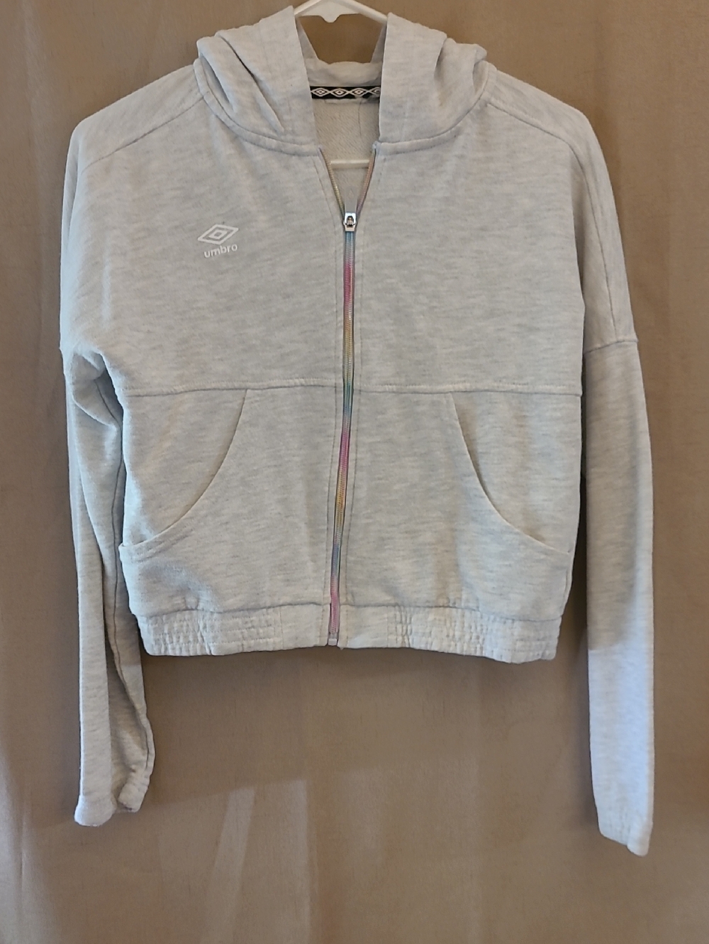 Umbro Light Heather Gray Hooded Zip Jacket with Rainbow Trim